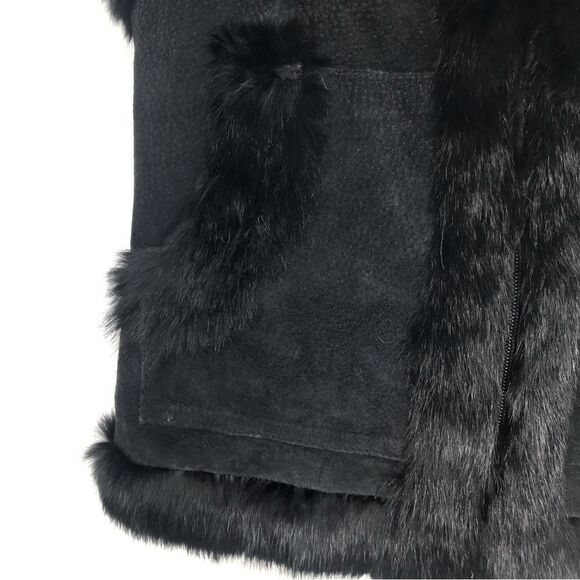 Sisters Black Suede Leather Fur Trim Knit Zip Up Vest - Picture 7 of 13